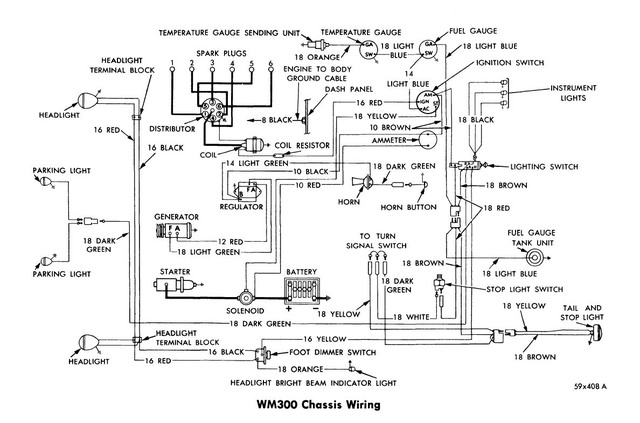 1960 WM300 Wiring Diagram (12 volt)
Courtesy of Joe Cimoch, https://www.dodgepowerwagon.com

