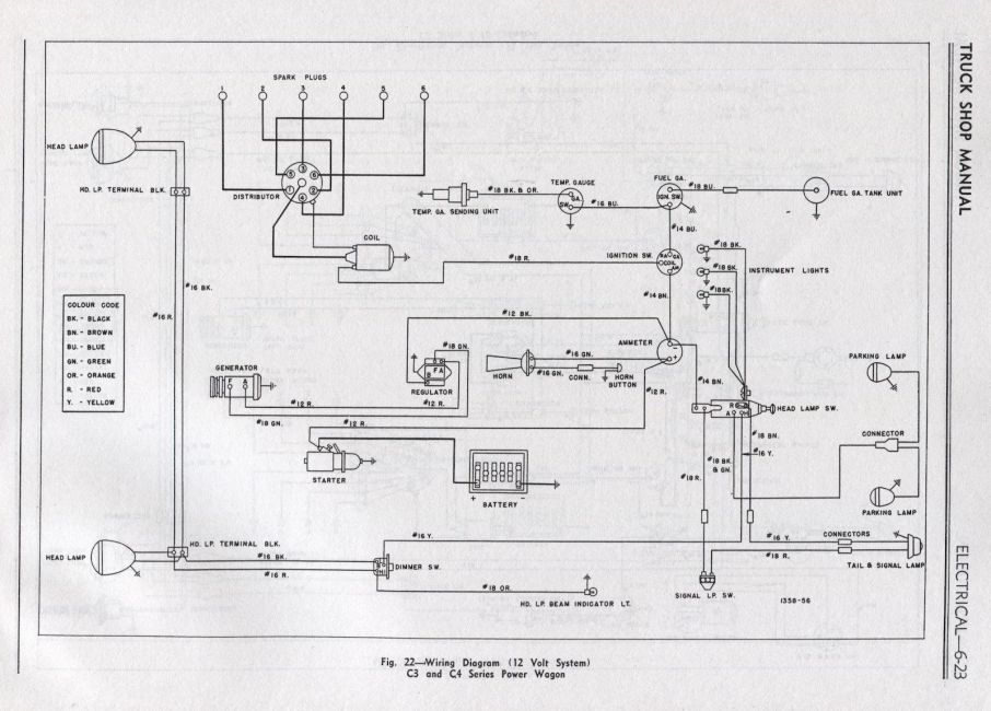 1956 C3-C4-PW Wiring Diagram (12 volt)
From reproduction Truck Shop Manual Vol 1, WM-4351
