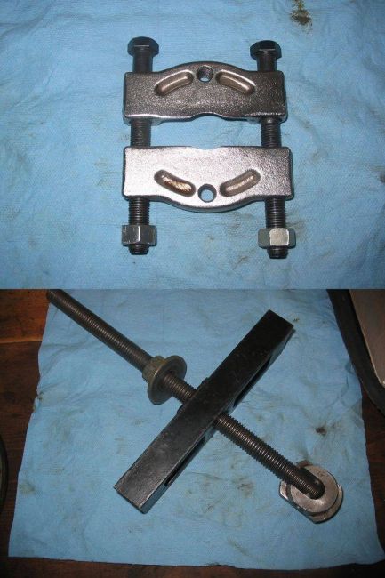 Tools
Top picture is a split bearing puller used for pulling the front knuckle bearings.
Bottom picture is a bushing/seal puller used for pulling the inner seal and bronze bushing in the front axle.

Paul (in NY) was kind enough to lend me these tools, July 2007.

